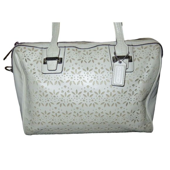 Coach 2013 Taylor Eyelet Laser Cut Leather Satchel In Ivory Zip-top closure - Picture 1 of 13